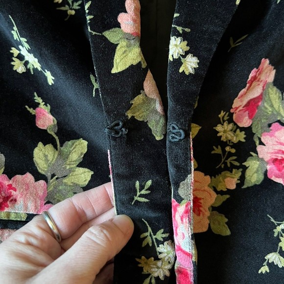 Lulu's Ark & Co Rhapsody in Bloom Floral Black Velvet Blazer Fitted Jacket Small - Picture 8 of 17